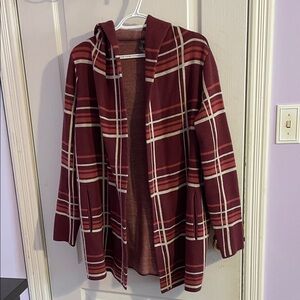 Denver Hayes Burgundy Plaid Hooded Coat